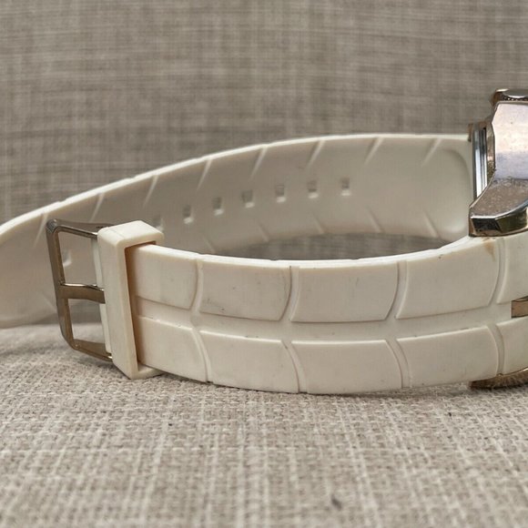 Unlisted Men Wristwatch White Band Gold Tone Case Quartz Analog - Picture 6 of 9